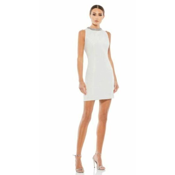 IEENA Dresses & Skirts - IEENA for Mac Duggal Woman Sheath Mini Dress 49280 Sz 4 White Jewel Neckline NWT